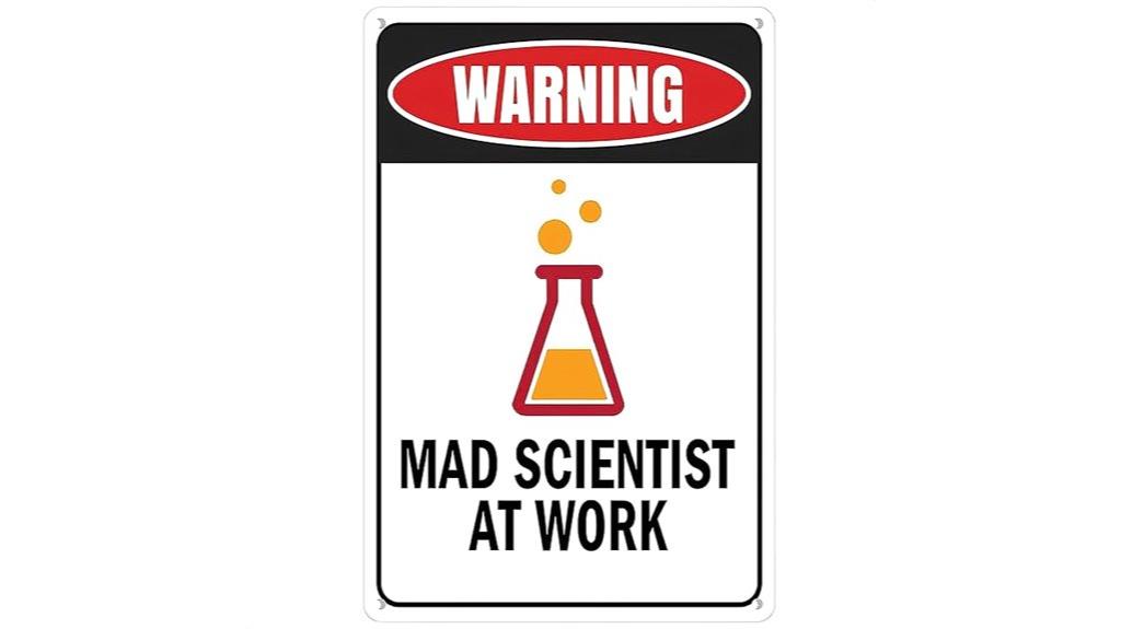 mad scientist metal sign