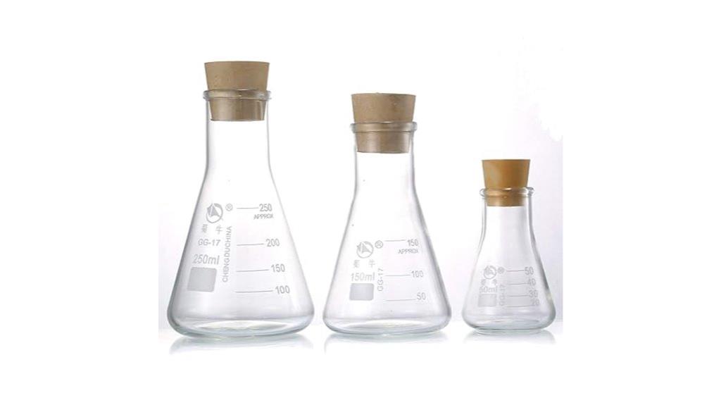 set of three glass flasks