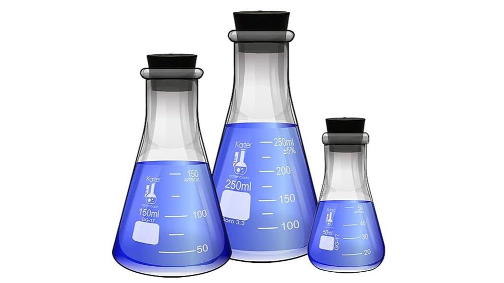 set of three glass flasks