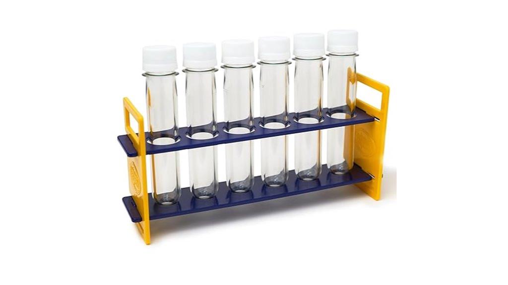 six plastic test tubes