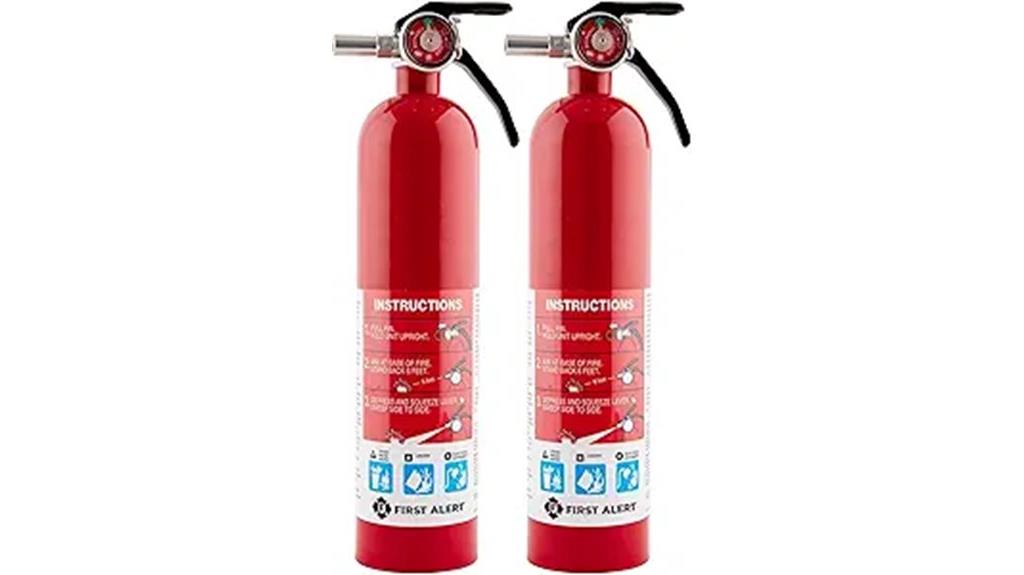 two red fire extinguishers