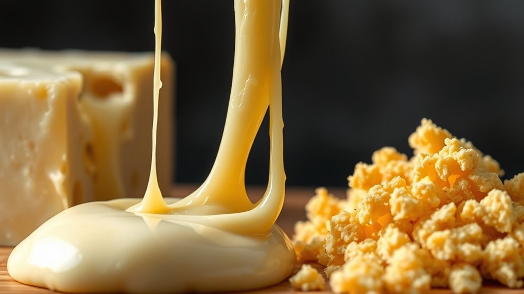 cheese melting and crumbling