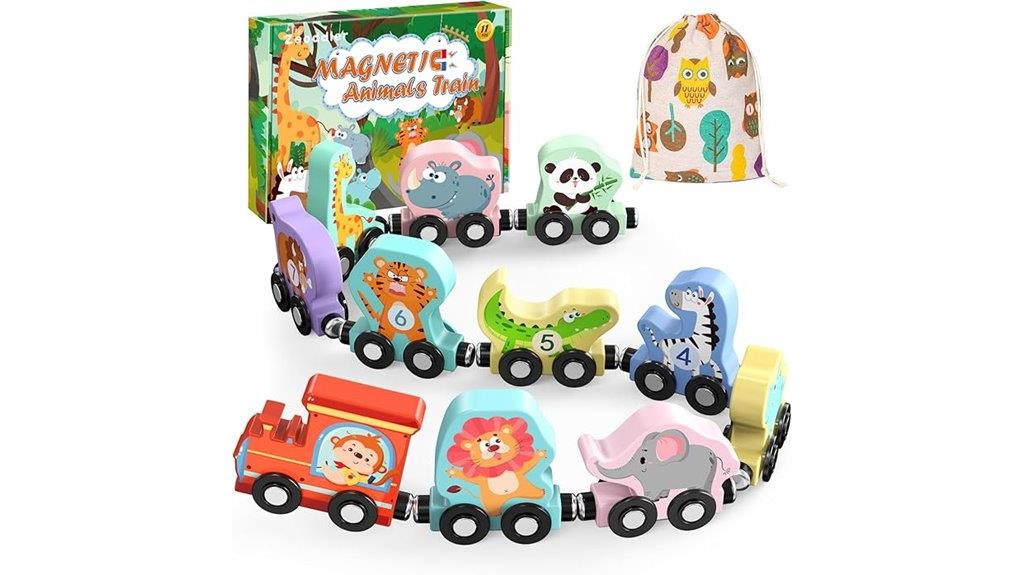 magnetic wooden animal train