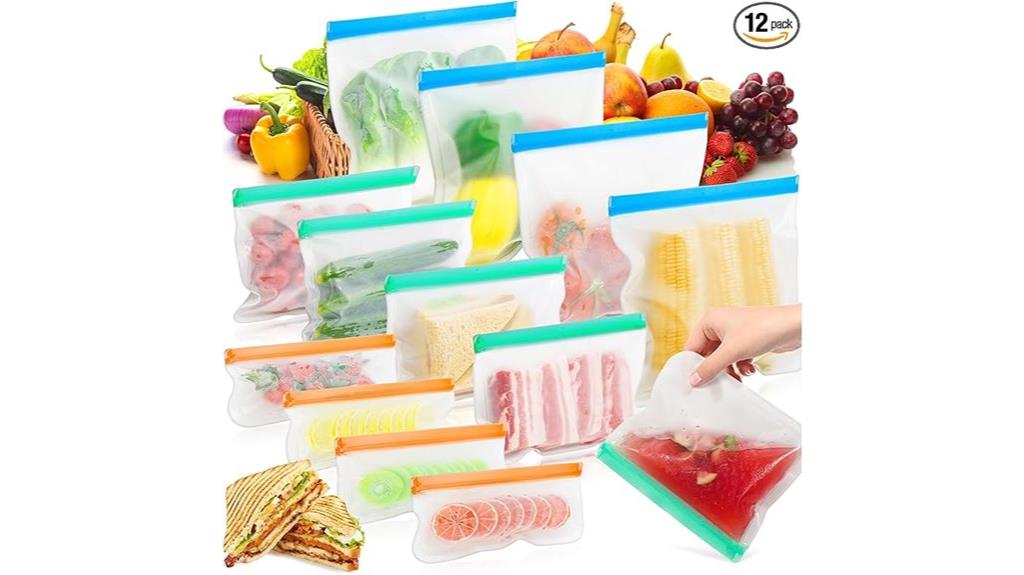 twelve reusable freezer bags