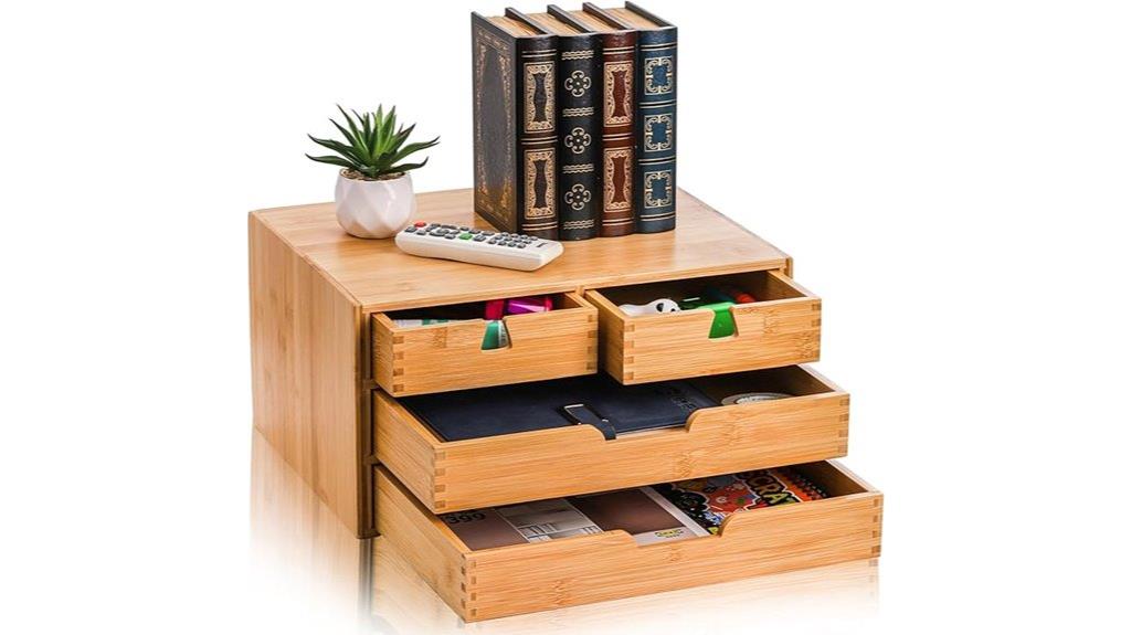 bamboo desk organizer with four drawers