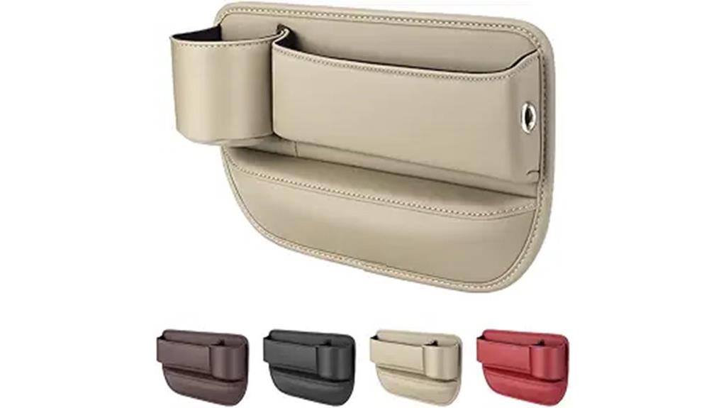 beige leather car organizer