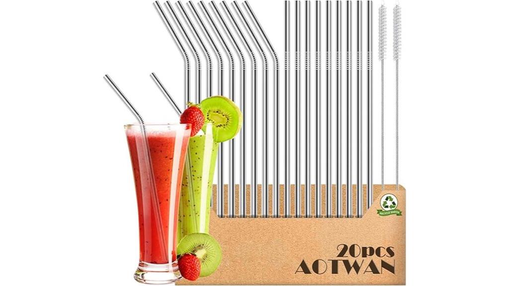 set of twenty durable stainless steel straws