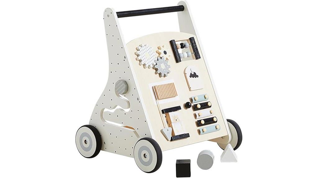 wooden baby walker with activity features