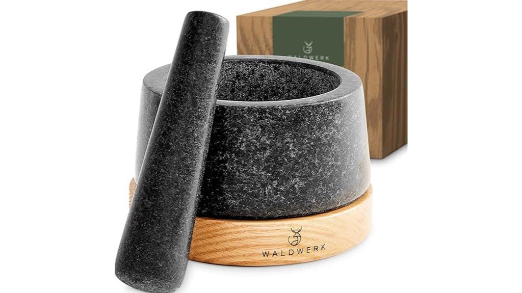wooden base mortar pestle