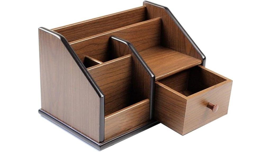 wooden desk organizer with drawer
