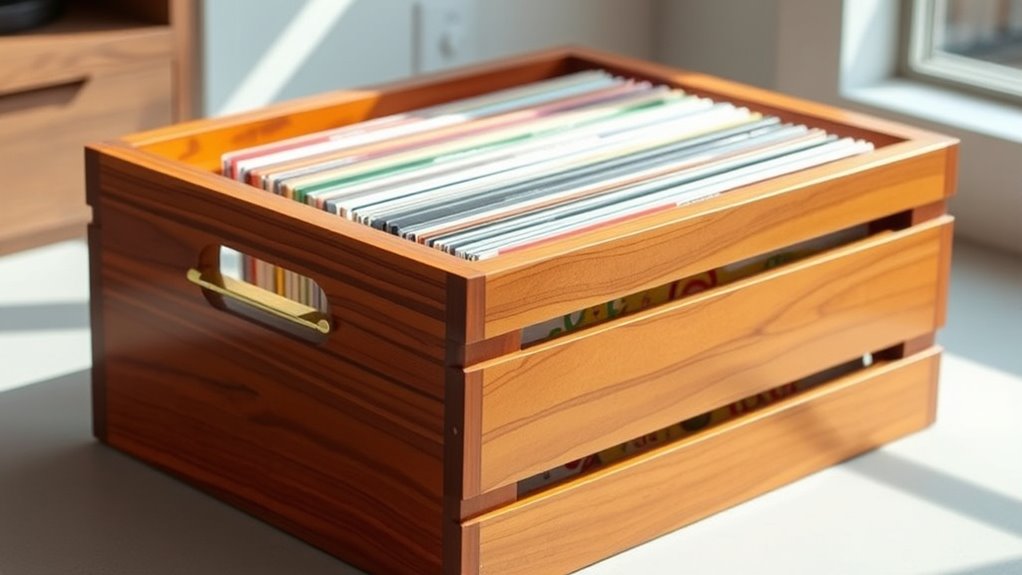 wooden record crate features