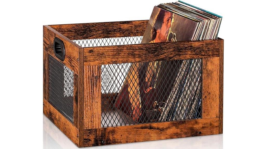 wooden vinyl record crate