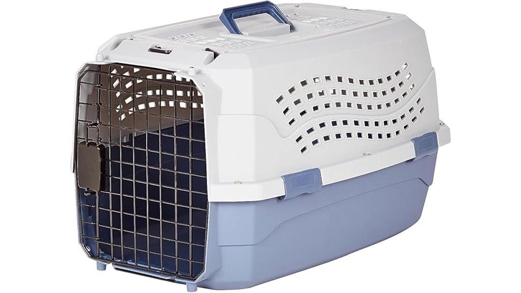 gray and blue pet carrier