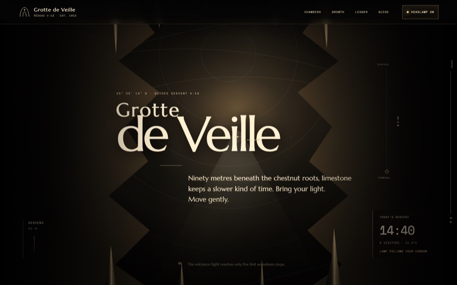 Grotte de Veille — 90 Metres Below — Light as navigation (FABLE/175, room 168)